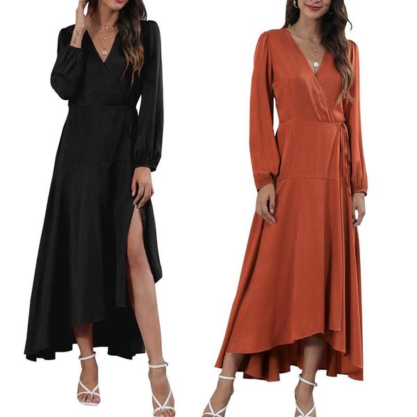 

casual dresses kayotuas women dress spring autumn sim waist v-neck long sleeve elegant evening party office ladies fashion chic streetwear, Black;gray