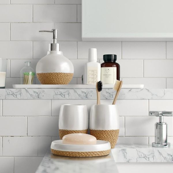 

bath accessory set 5pcs bathroom accessories resin washing soap dispenser tumbler toothbrush holder toilet brush gifts