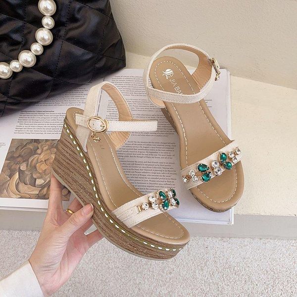 

sandals 2021 summer fashion rhinestone decorative temperament women's wedge platform shoes, Black