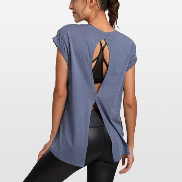 

yoga outfit women t-shirt european american loose running sports short-sleeved beautiful back split fitness gym clothing