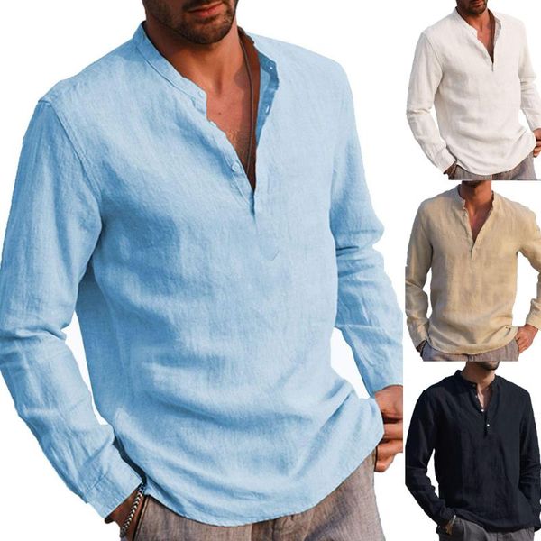 

men's casual shirts men long sleeve solid t shirt grandad blouse loose button pullover holiday beach mens fashion clothing trends, White;black