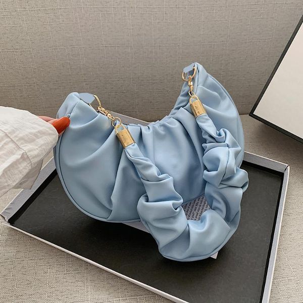 

women cloud bags soft pu leather hobos bag female pleated small shoulder women's thick chain underarm bolso movil