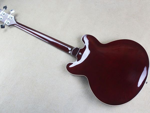 

four string electric bass semi-hollow wine in customizable color