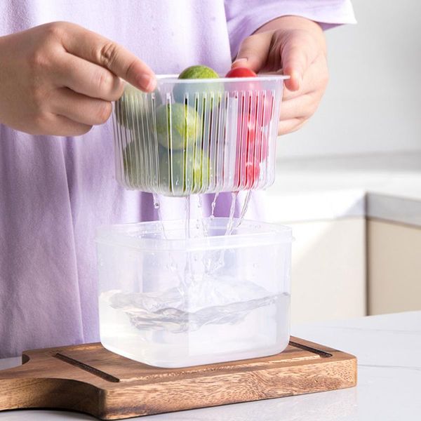 

storage bottles & jars kitchen refrigerator containers with lid fresh-keeping box fruit vegetable drain crisper