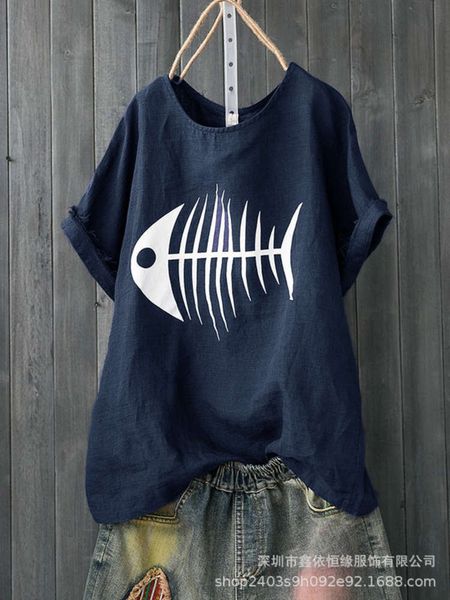 

2020ins new printed fish bone cotton casual short sleeve t-shirt, Black;gray