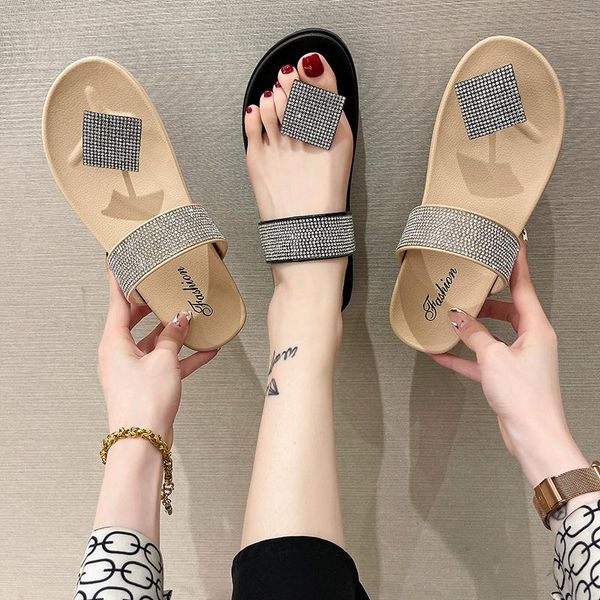 

slippers loafers shoes womens outdoor med rubber flip flops slides platform lady flat hawaiian girl fabric pu ladies' slip, Black