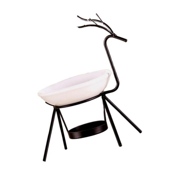

simple incense burner iron art holder elk aroma therapy ash catcher decor for home office (black deer and white tray) fragrance lamps