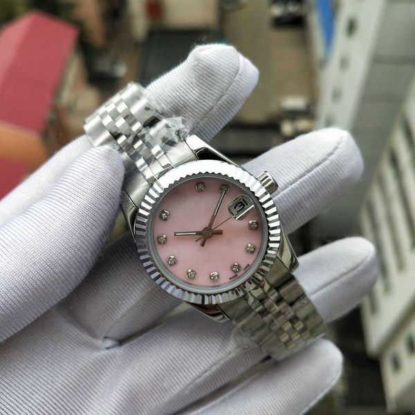

women's watches factory real shooting ladies fashion diamond pink dial watch classic style 31mm 17824 automatic movement christmas gift, Slivery;golden