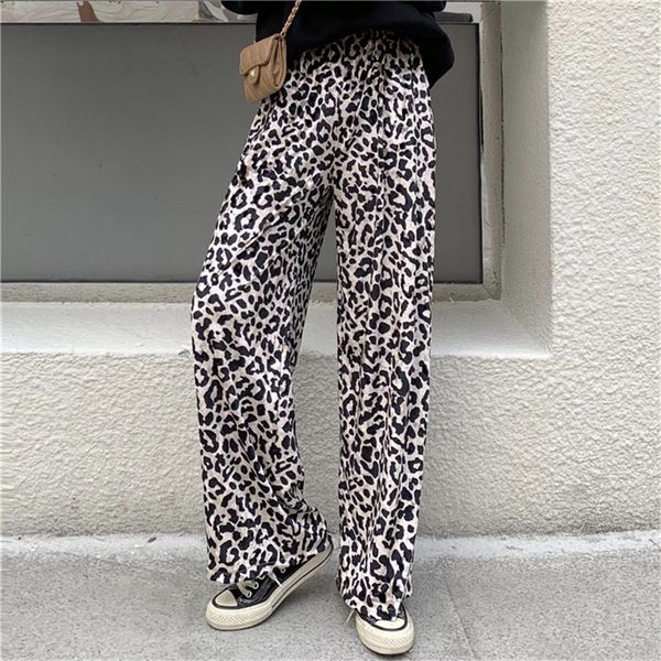 

pants fashion veet leopard women solid high waist bottom wide leg pants loose casual lady trousers pantalon femme, White