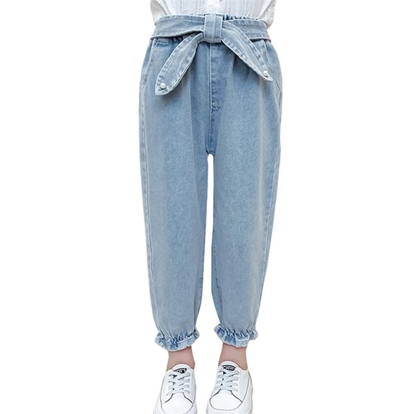 

jeans for girl bow children's pearls casual style clothes spring autumn 210527, Blue