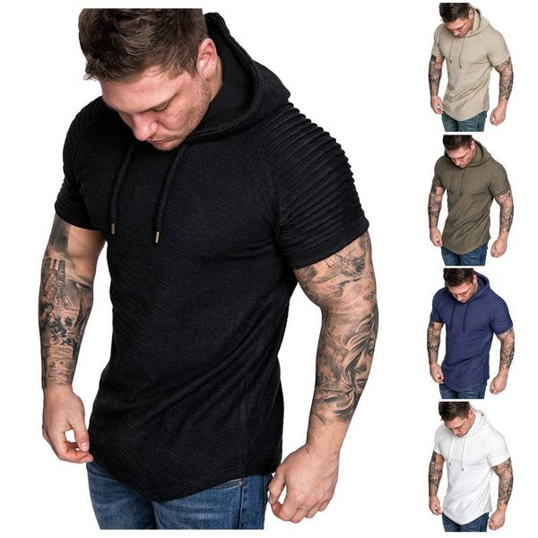 

men's t-shirts 2021 men hooded grid t-shirt shirt summer casual fold cuff short sleeve dress shirts hawaii vacation jogging, White;black