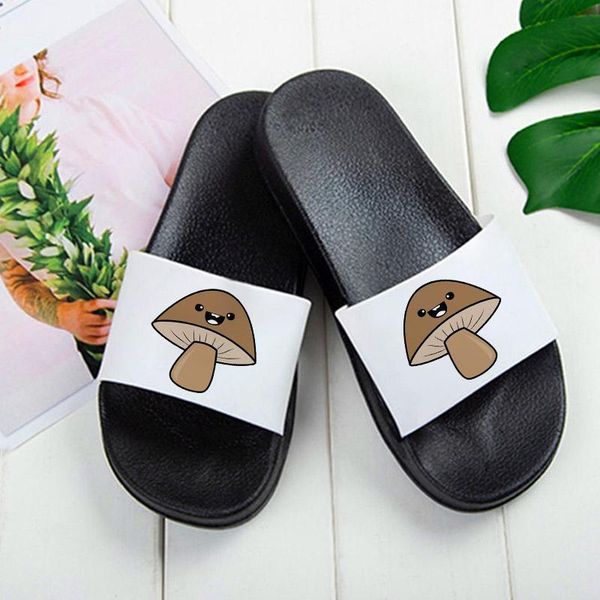 

slippers thick platform women summer mushroom print beach soft slides ladies sandals leisure flip flops anti-slip indoor shoes, Black