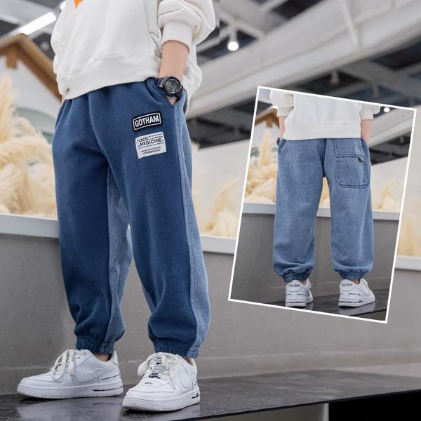 

trousers 2021 fashion children clothing boys pants spring autumn casual kid patchwork elastic waist teen sport, Blue