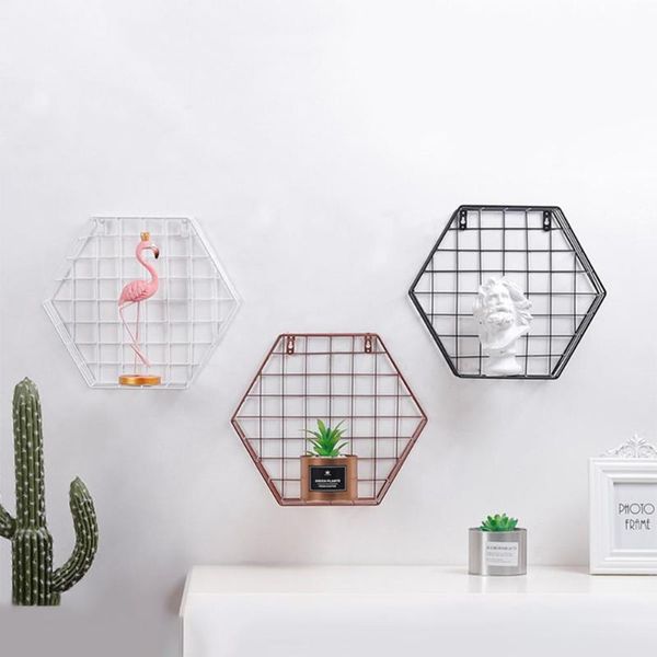

creative iron hexagonal grid wall mounted racks hanging european geometric decorative rack bookshelf for living room other home decor