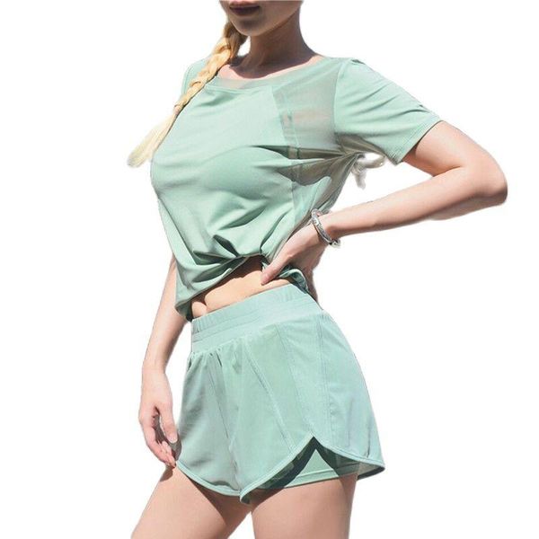 

women's tracksuits summer women 's sports suit wide loose thin breathable yoga clothes running training quick-drying short sleeve, Gray