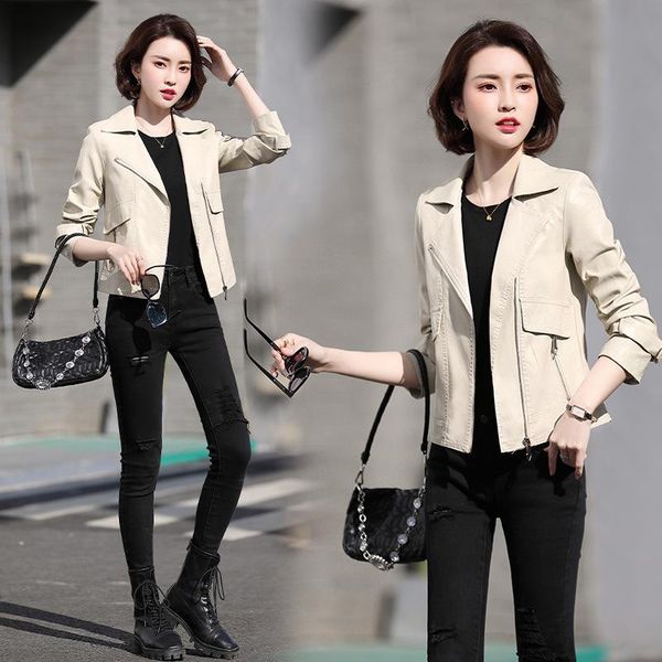 

huagediqing leather jacket women's short 2021 spring and autumn middle-aged slim skin jackets, Black;brown