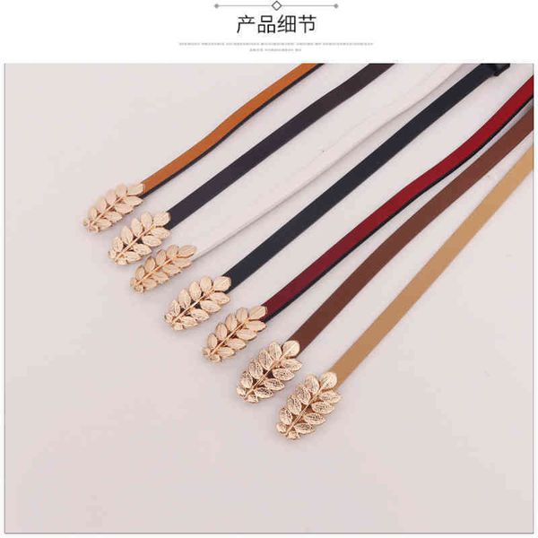 

waistbands belts leaf cowhide thin belt women's dress decorative shirt sweater fashion versatile summer skirt small, Black;brown