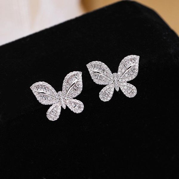

dangle & chandelier korean version simple butterfly stud earrings women pavÃ© crystal light luxury temperament wedding party jewelry girlfrie, Silver