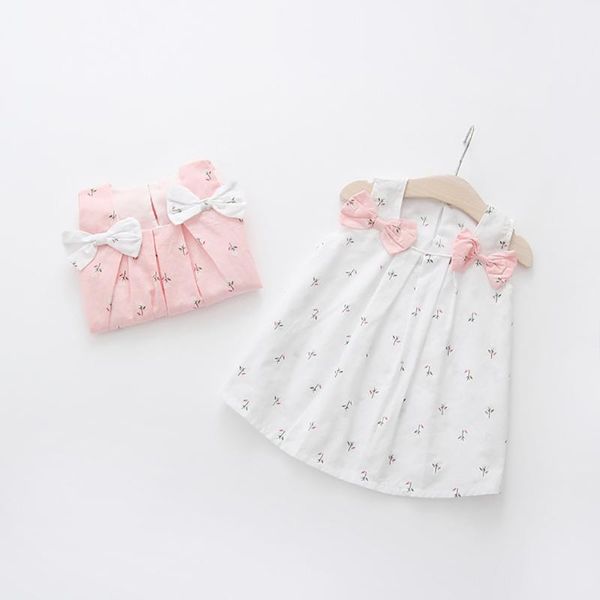 

girl's dresses 2021 summer girls floral clothing children's solid shoulders bow wear infant vest toddler clothes 1-4t, Red;yellow