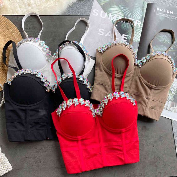 

tracksuits women chic diamond strap crop design mesh backless corset party y2k summer off shoulder slim camisole, Gray