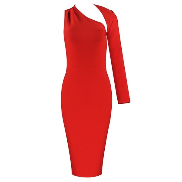 

elegant bandage dresses ladies club women bodycon long sleeve clothes party dress one shoulder vestidos 210515, Black;gray