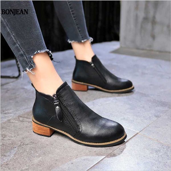 

boots bonjean 2021 fashion women classic zipper snow ankle winter suede warm fur plush autumn, Black