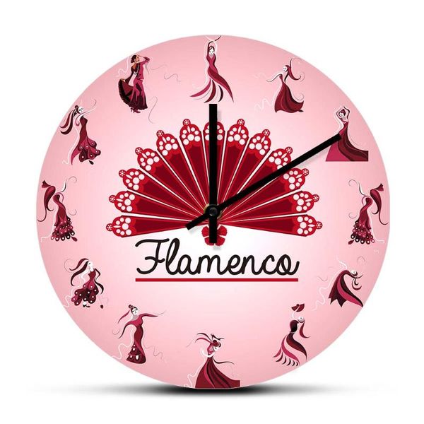 

flamenco dancers printed wall clock sevillanas spanish young girl in red dress decorative watch silent swept clocks