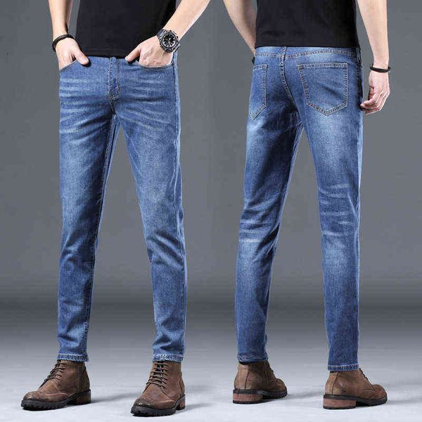 

men's jeans 2021 simple style solid color jeans men's slim leggings korean fashion handsome pants, Blue