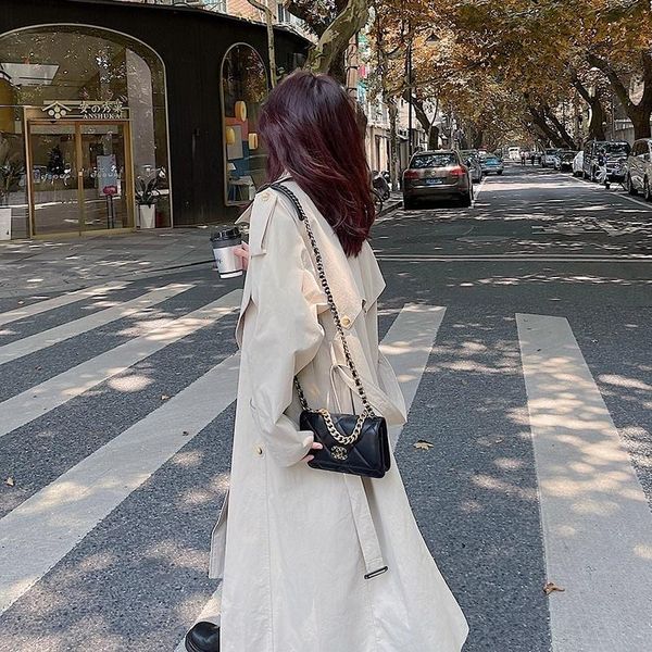 

women's trench coats autumn 2021 loose beige korean style extended coat, Tan;black
