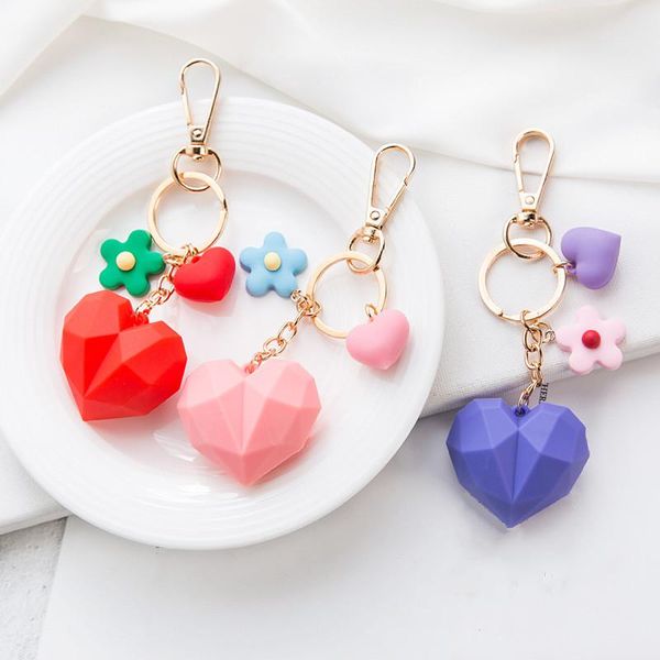 

keychains 3d heart pendant keychain with lobster clasp hooks big pink key chain for women bag hanging jewelry ring, Silver