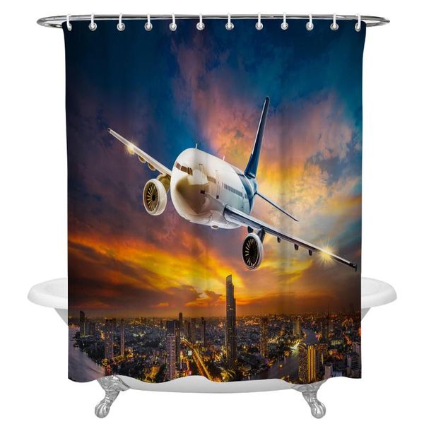 

shower curtains plane sunset city night sky curtain waterproof polyester fabric home decoration with hook