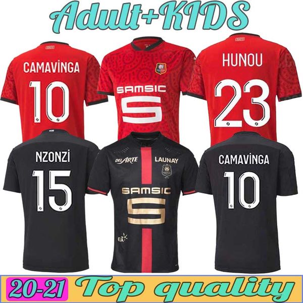 

stade rennais soccer jerseys rennes 120th anniversary maillot de foot 2021 camavinga bourigeaud niang doku hunou men+kids kits football, Black;yellow