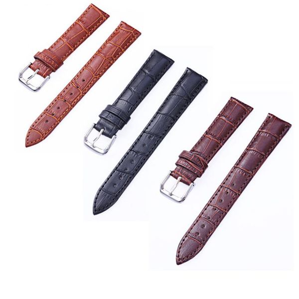 

watch bands men women crocodile genuine leather strap 12 14 16 18 19 20 21 22 24mm replacement band with spring pins, Black;brown