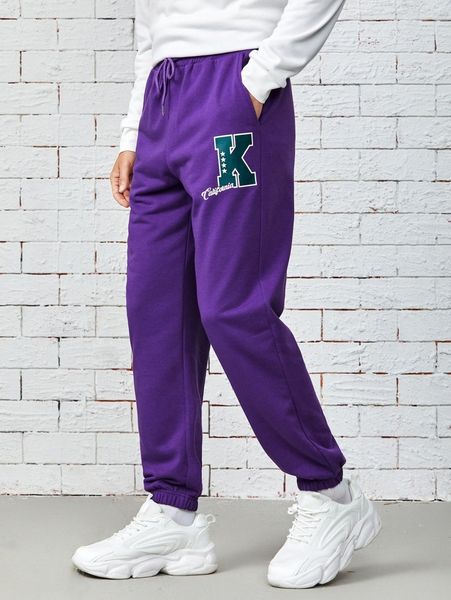 

men letter graphic drawstring waist sweatpants a9od#, Black