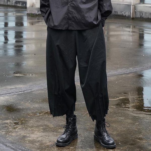 

men's pants dark trouser leg drape design hip-hop japanese loose casual nine point wide, Black