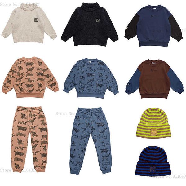 

wyn children's sweater suit autumn winter boys girls knitted sweater hat cute cartoon children pullover shirt kids pants hat y1024, Blue