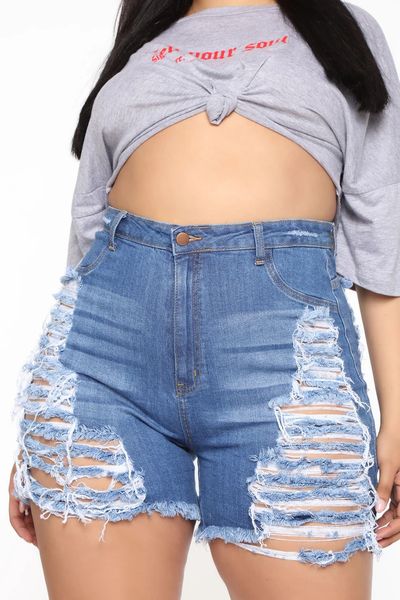 

hole washing process fashion button jeans shorts color multi straight pants, Blue