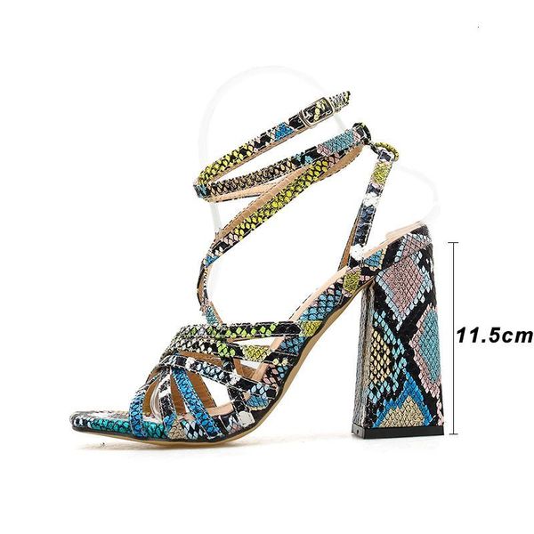 

sandals kcenid snake print woman open chunky high heels cross strap summer women fashion pumps shoes size 35-40 vj4r, Black