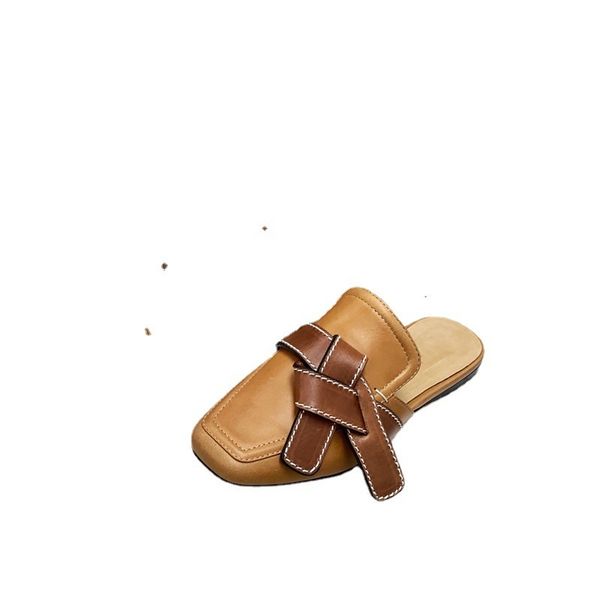 

slippers bowknot baotou muller slippers women's wear 2021 new flat bottom half drag versatile square head lazy shoes sandals women&#039, Black