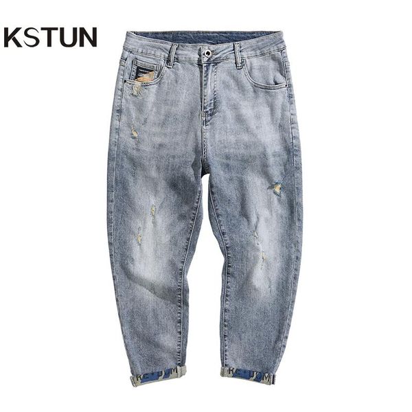 

men's jeans mens ripped copped trousers, Blue