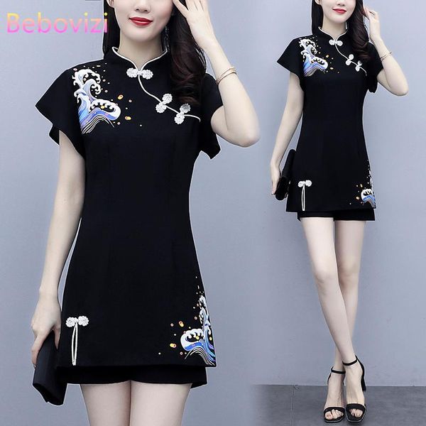 

plus size -4xl 2021 fashion modern cheongsam sets oriental dress women short sleeve qipao suit traditional chinese clothes ethnic clothing, Red