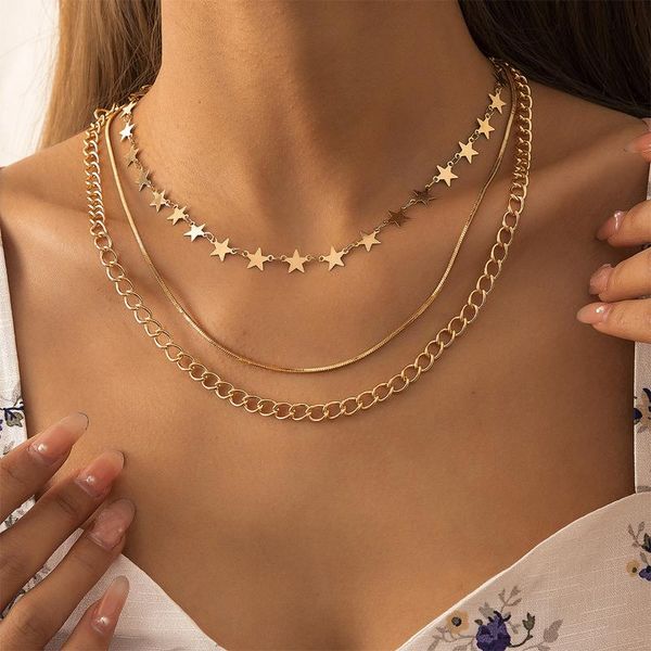 

chokers vintage multi-layer chain necklace for women trendy multilayered gold snake stars choker girls party neck jewelry, Golden;silver