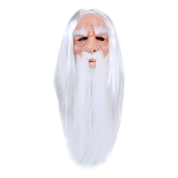 3d halloween headgear белый волосы длинноволосый волшебник старик парик маска дедушка латексная маска