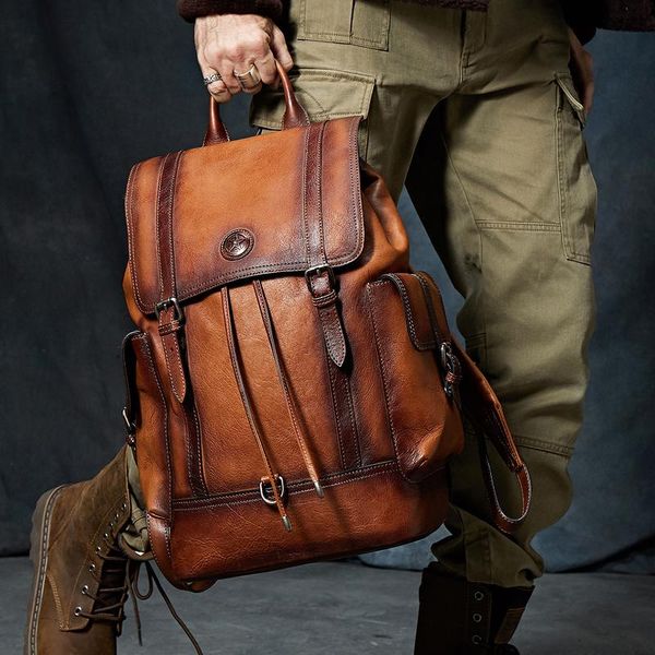 

backpack men cow leather large capacity travel bag classic business