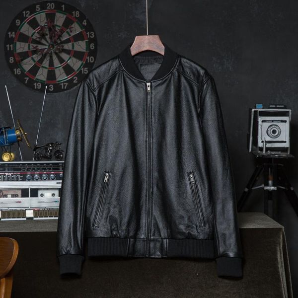 

men's leather & faux genuine jacket men jackets 100% cowhide male coat skin clothing autumn asian size 5xl wholesale drop, Black