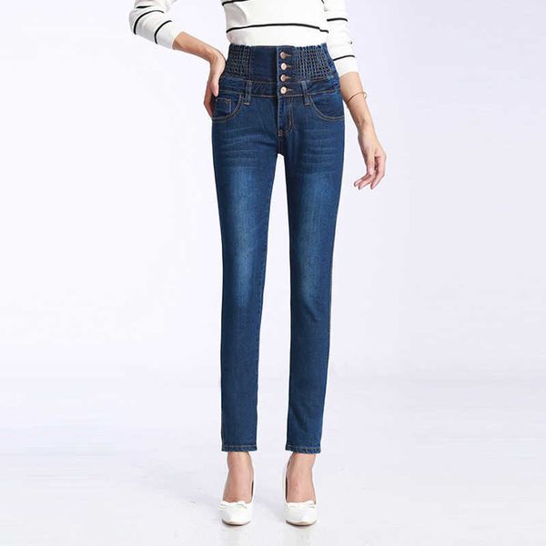 

trends skinny denim jeans for woman spring high waist ladies pencil pants plus size streetwear blue women trousers clothing 210625
