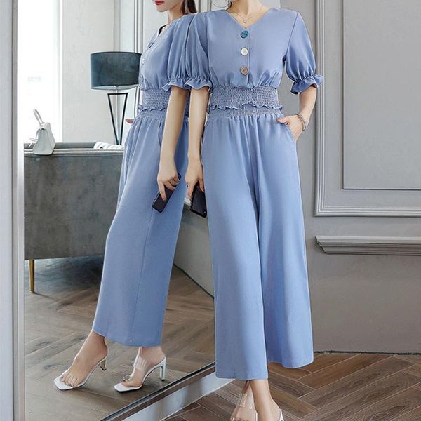 

summer two piece set women fashion + high waist wide leg pants suit 2021 korean sets office lady 2 women's, White