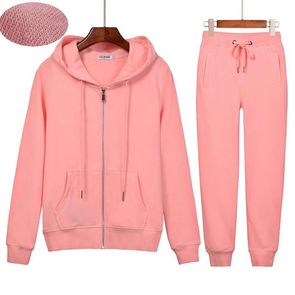 

women's two piece pants two-piece clothing sportswear pure cotton hooded zipper sweatshirt trousers jogging suit sweater hoodie, White