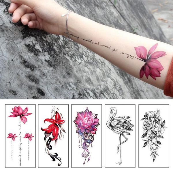 

temporary tattoos fashion colorful flowers tattoo women waterproof black sticker body art flower for hand