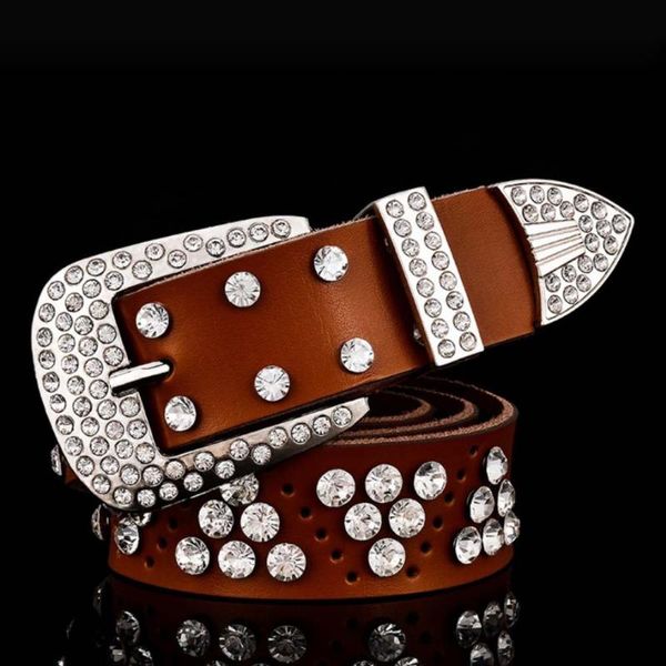 Cinturones Para Mujer, cinturón con diamantes de imitación, diseñador de lujo Para hombres, moda de vaca, cuero genuino, cintura con diamantes, Jeans, Cinturones Para Mujer